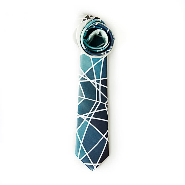 Corbata de hombre con estampado geométrico azul y líneas blancas