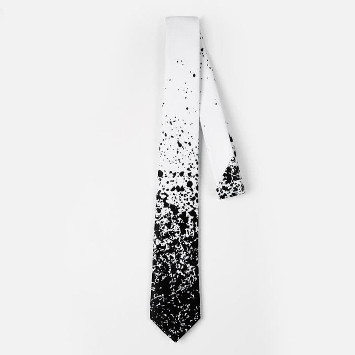 Corbata de hombre con salpicaduras de tinta abstracta en blanco y negro