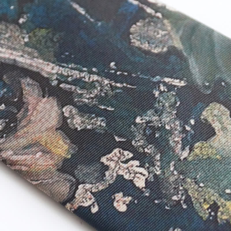 Corbata para hombre con hojas de loto pintadas al óleo en azul y verde