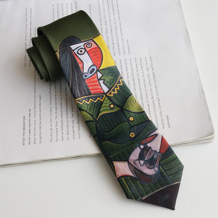 Corbata para hombre con pintura al óleo de La dama de verde oscuro