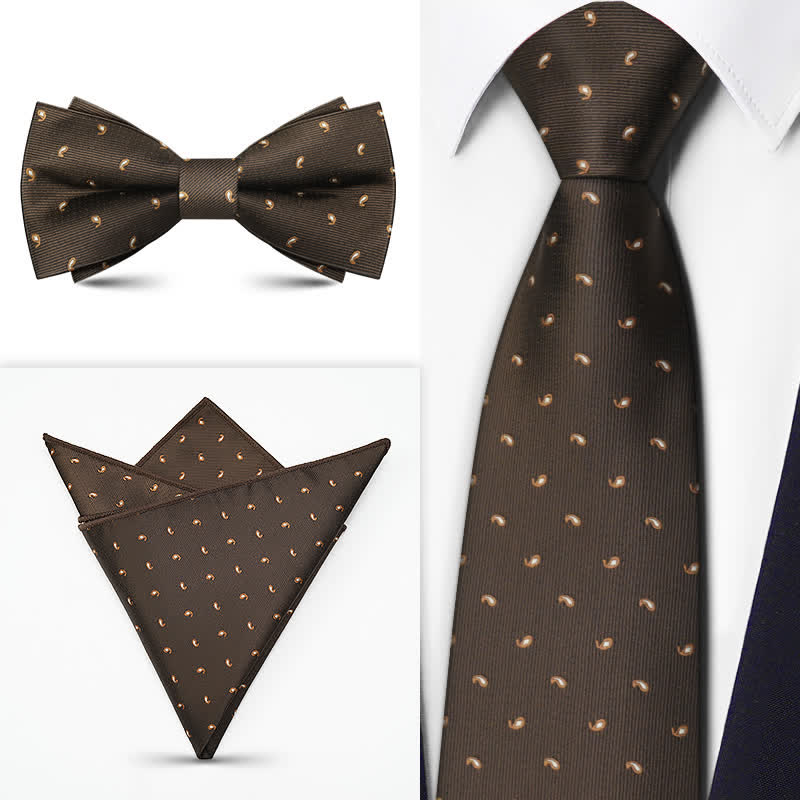 Conjunto de 3 corbatas de lazo con estampado de cachemira de la serie marrón para hombre