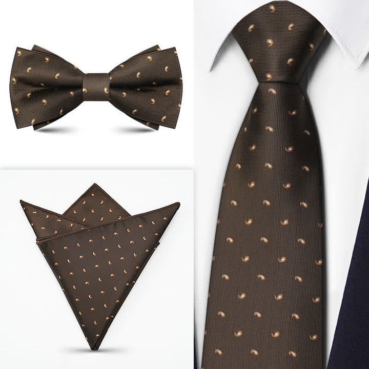 Conjunto de 3 corbatas de lazo con estampado de cachemira de la serie marrón para hombre
