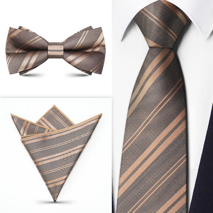 Conjunto de 3 corbatas de lazo con estampado de cachemira de la serie marrón para hombre