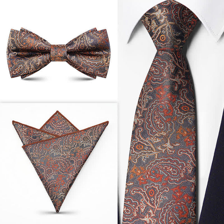 Conjunto de 3 corbatas de lazo con estampado de cachemira de la serie marrón para hombre