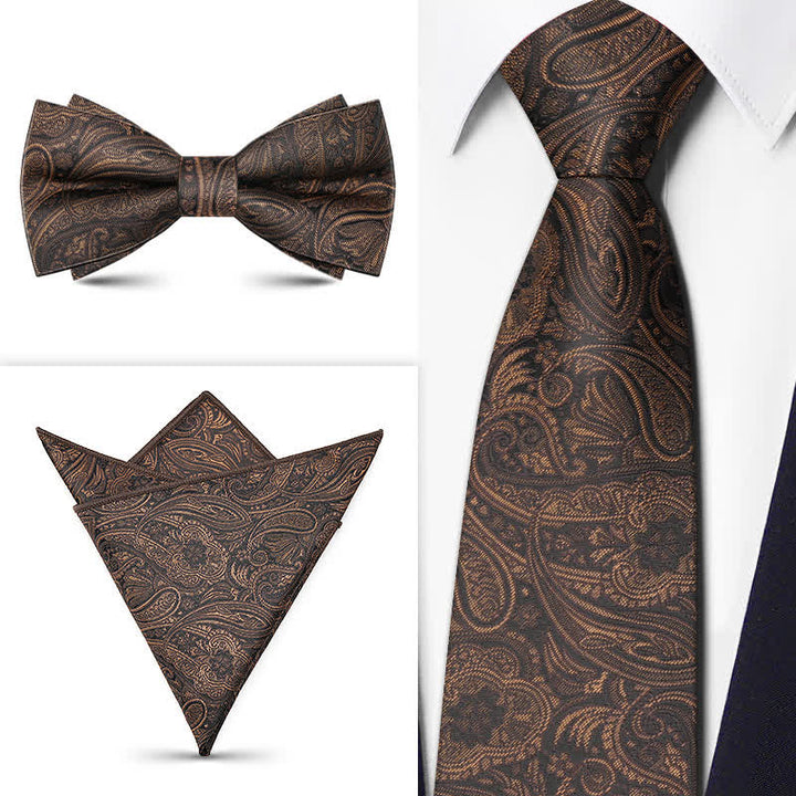 Conjunto de 3 corbatas de lazo con estampado de cachemira de la serie marrón para hombre