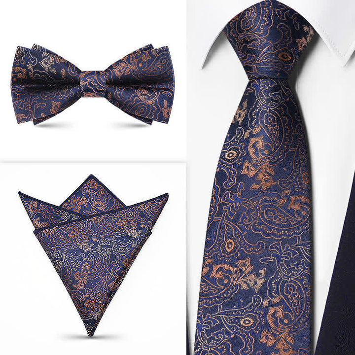 Conjunto de 3 corbatas de lazo con estampado de cachemira de la serie marrón para hombre