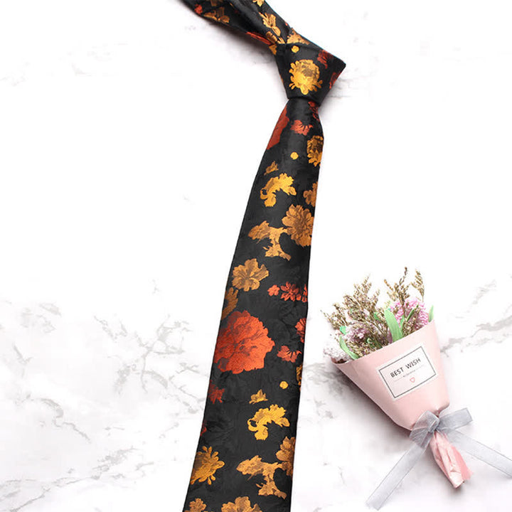 Corbata de hombre con estampado floral en negro y rojo