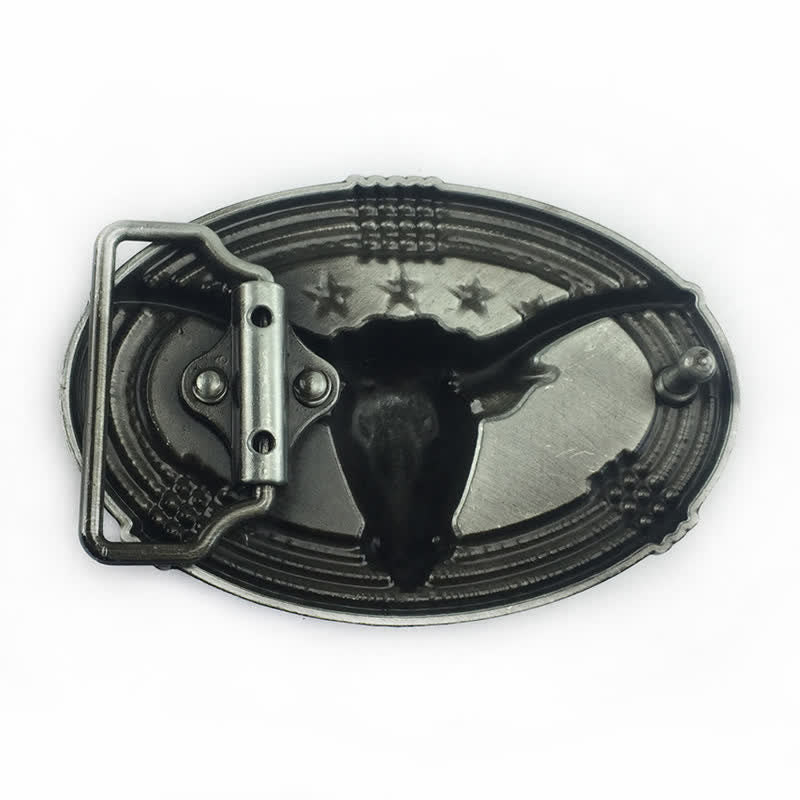 Cinturón de cuero con hebilla de cabeza de toro de cinco estrellas estilo retro para hombre