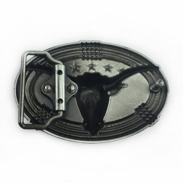 Cinturón de cuero con hebilla de cabeza de toro de cinco estrellas estilo retro para hombre