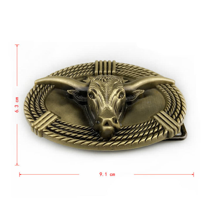 Cinturón de cuero con hebilla de cabeza de toro de cinco estrellas estilo retro para hombre