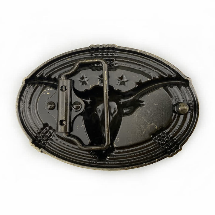 Cinturón de cuero con hebilla de cabeza de toro de cinco estrellas estilo retro para hombre