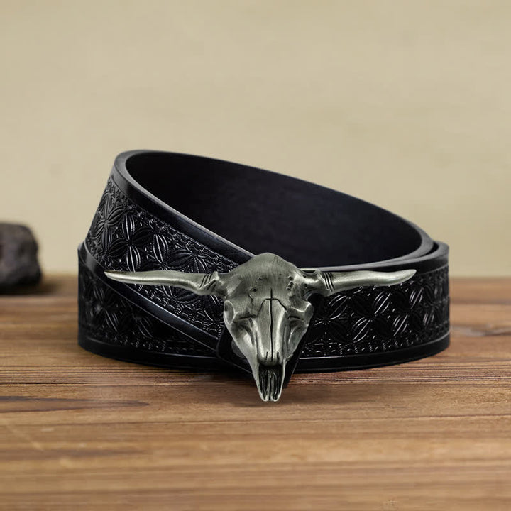 Cinturón de cuero con hebilla de toro Longhorn del oeste para hombre, hecho a mano