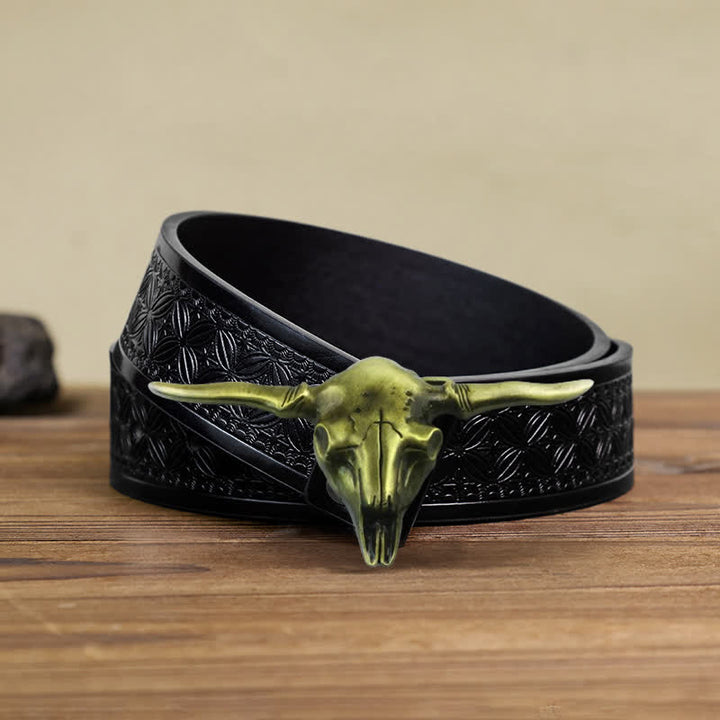 Cinturón de cuero con hebilla de toro Longhorn del oeste para hombre, hecho a mano