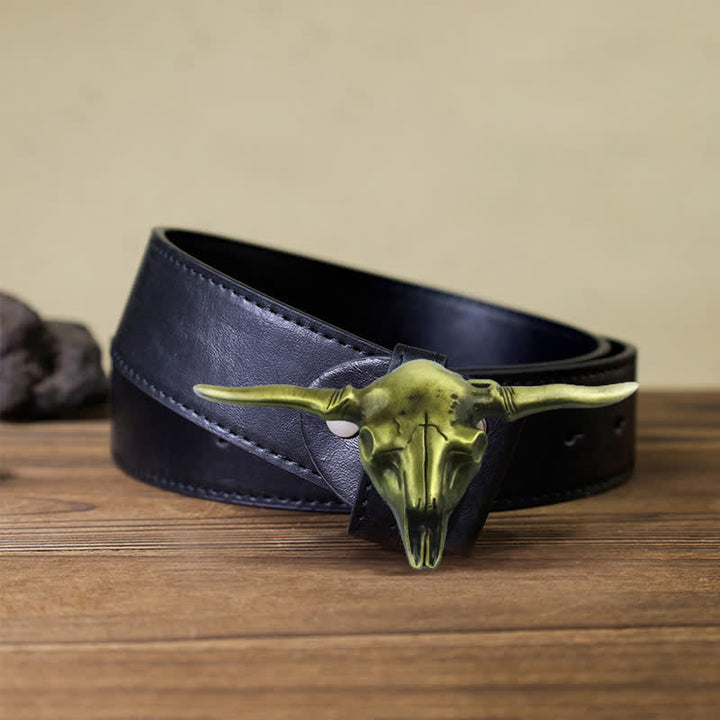 Cinturón de cuero con hebilla de toro Longhorn del oeste para hombre, hecho a mano
