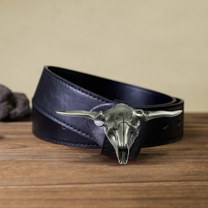 Cinturón de cuero con hebilla de toro Longhorn del oeste para hombre, hecho a mano