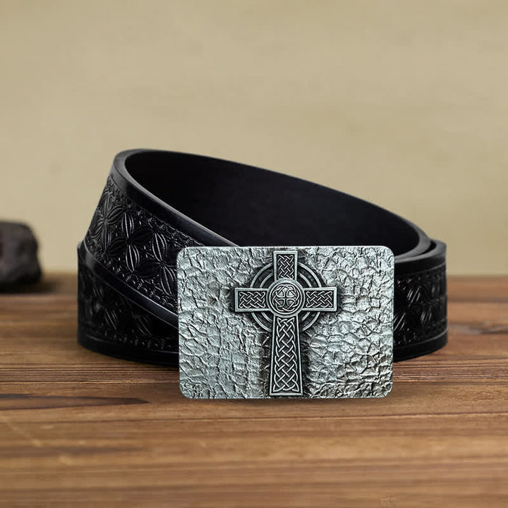 Cinturón de cuero con hebilla de cruz celta de estilo medieval para hombre hecho a mano