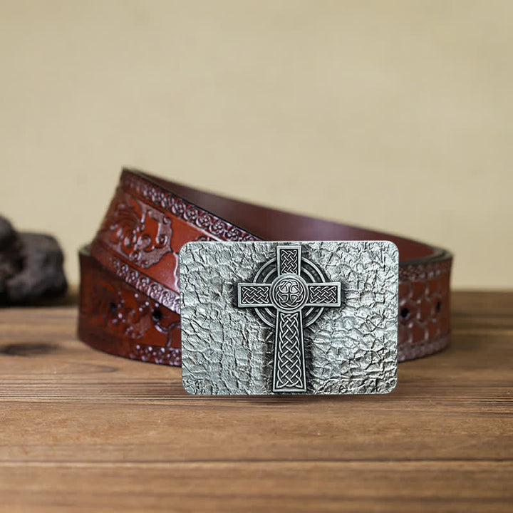 Cinturón de cuero con hebilla de cruz celta de estilo medieval para hombre hecho a mano