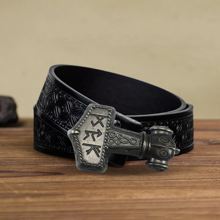 Cinturón de cuero con hebilla de martillo vikingo brutal para hombre hecho a mano