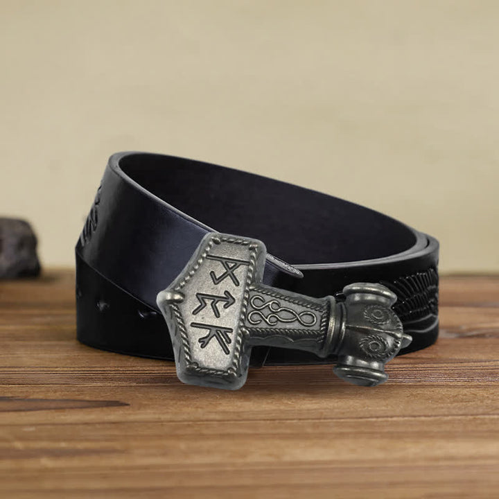 Cinturón de cuero con hebilla de martillo vikingo brutal para hombre hecho a mano