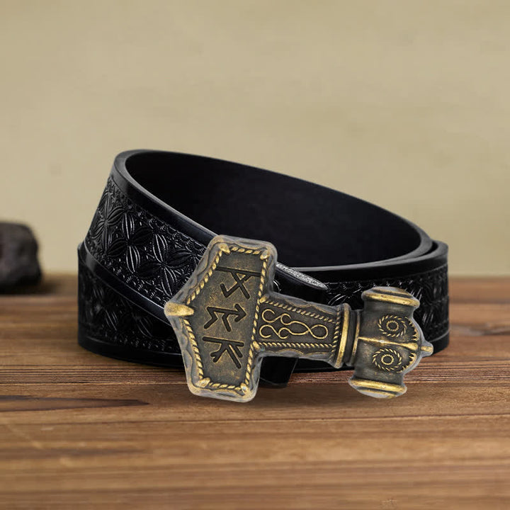 Cinturón de cuero con hebilla de martillo vikingo brutal para hombre hecho a mano