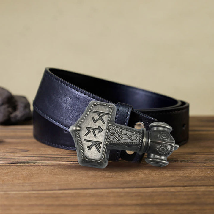 Cinturón de cuero con hebilla de martillo vikingo brutal para hombre hecho a mano