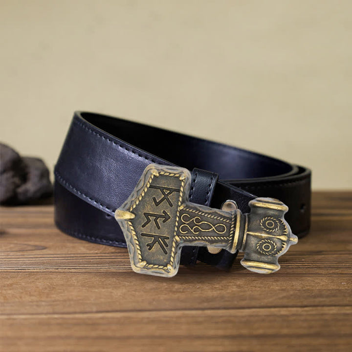Cinturón de cuero con hebilla de martillo vikingo brutal para hombre hecho a mano