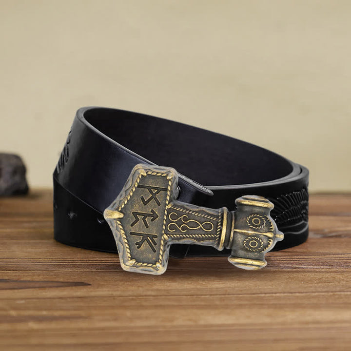 Cinturón de cuero con hebilla de martillo vikingo brutal para hombre hecho a mano