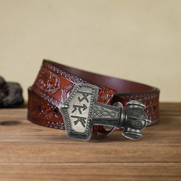 Cinturón de cuero con hebilla de martillo vikingo brutal para hombre hecho a mano