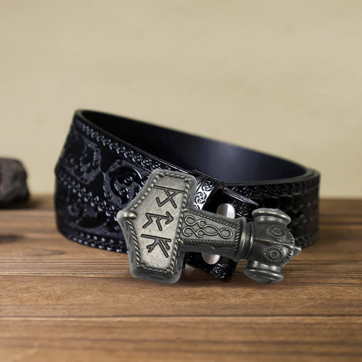 Cinturón de cuero con hebilla de martillo vikingo brutal para hombre hecho a mano