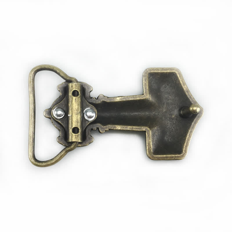 Cinturón de cuero con hebilla de martillo vikingo brutal para hombre hecho a mano