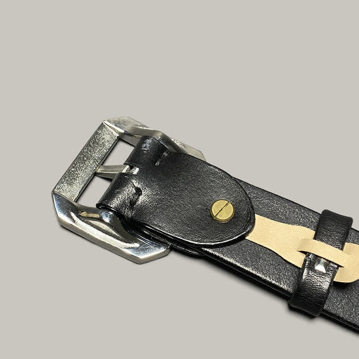 Cinturón de cuero para pantalones con hebilla grabada con flores cuadradas