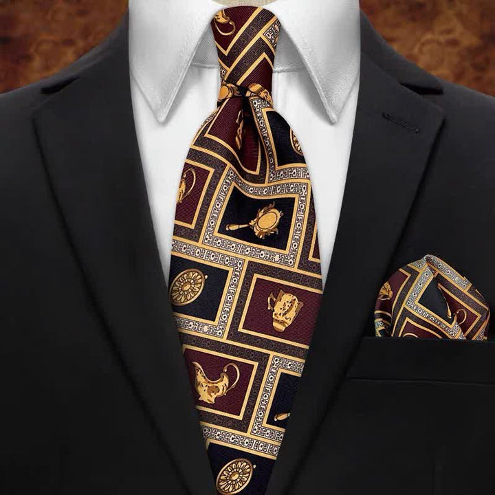 Corbata con estampado de lámpara mágica marrón y dorada para hombre