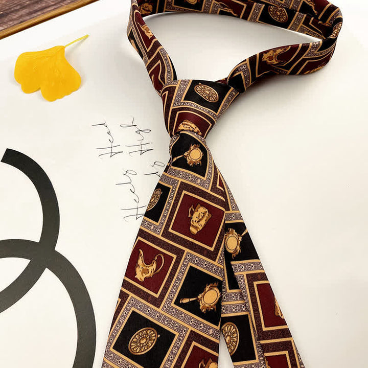 Corbata con estampado de lámpara mágica marrón y dorada para hombre