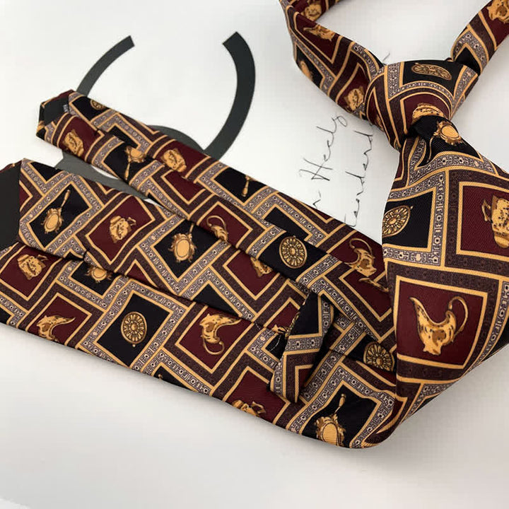 Corbata con estampado de lámpara mágica marrón y dorada para hombre
