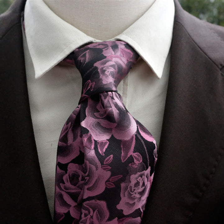 Corbata informal con estampado de rosas y flores grandes para hombre