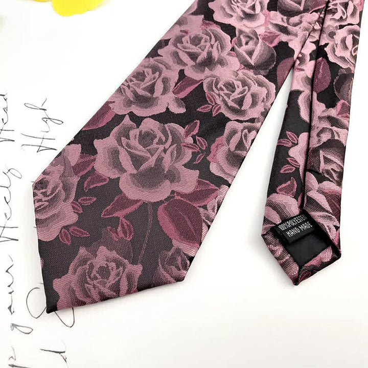 Corbata informal con estampado de rosas y flores grandes para hombre