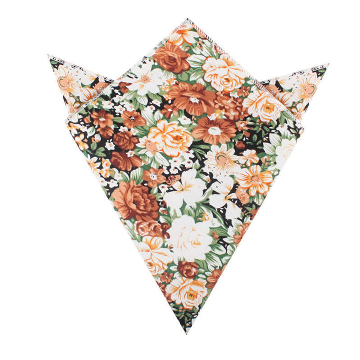 Pañuelo de bolsillo de algodón con estampado floral en color naranja apagado