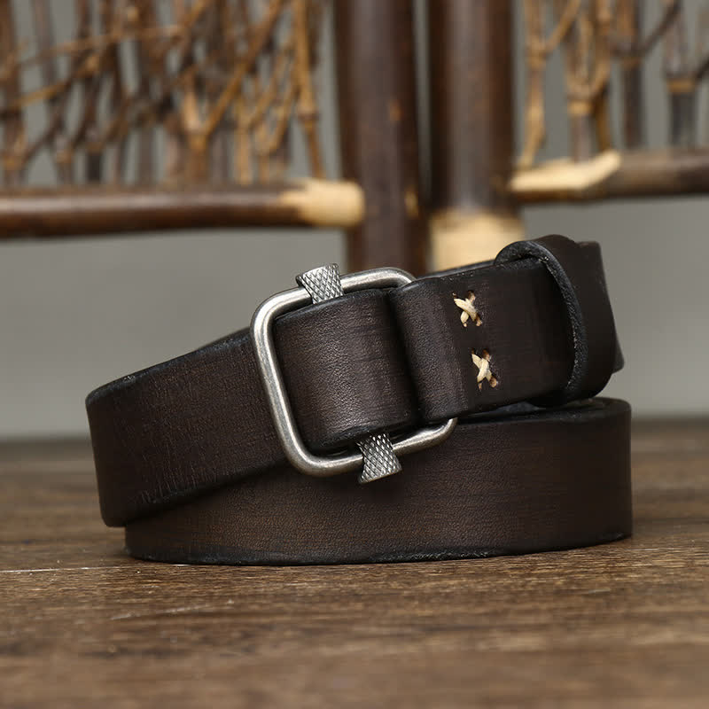 Cinturón de cuero con hebilla lisa ajustable y desgastado estilo retro