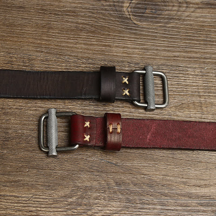 Cinturón de cuero con hebilla lisa ajustable y desgastado estilo retro