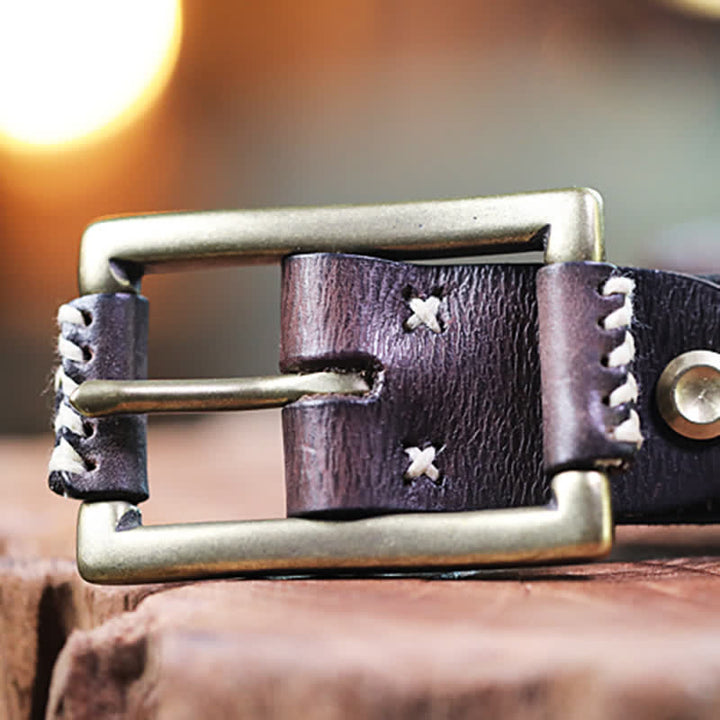 Cinturón de cuero genuino para jeans retro hecho a mano