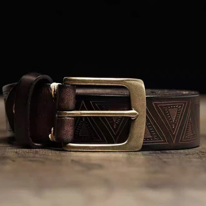 Cinturón de cuero con estampado triangular en relieve estilo occidental