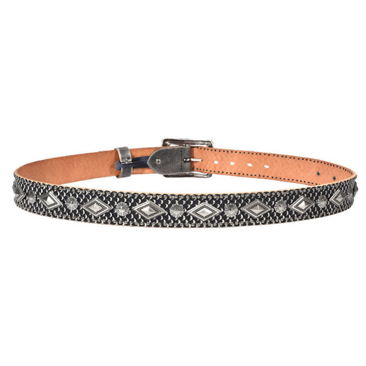 Cinturón de cuero con remaches y estampado de piel de serpiente con personalidad.