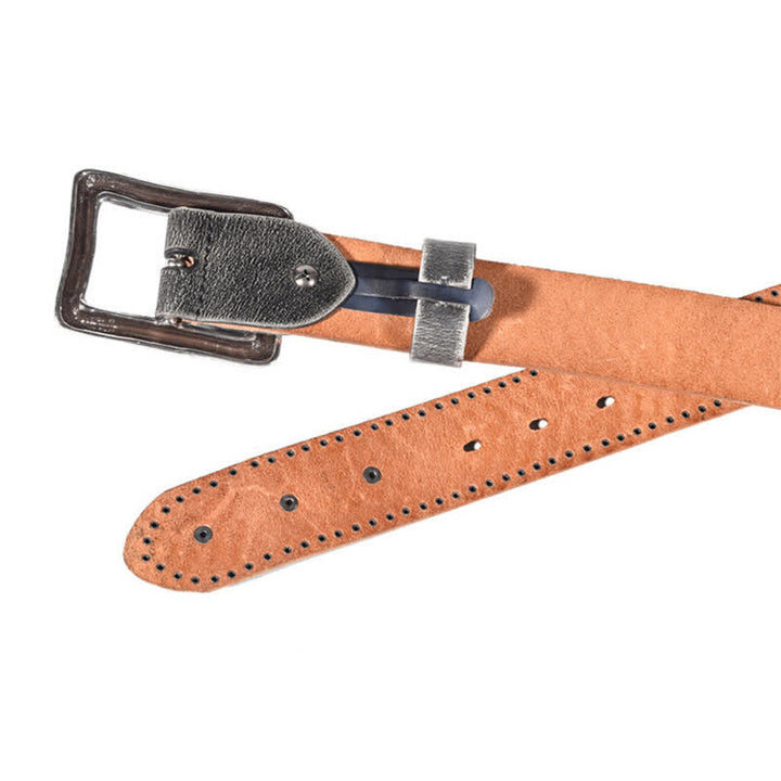 Cinturón de cuero con remaches y estampado de piel de serpiente con personalidad.