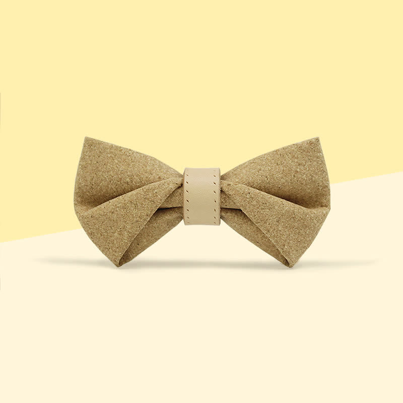 Pajarita de cuero con lazo y estampado de madera natural para hombre