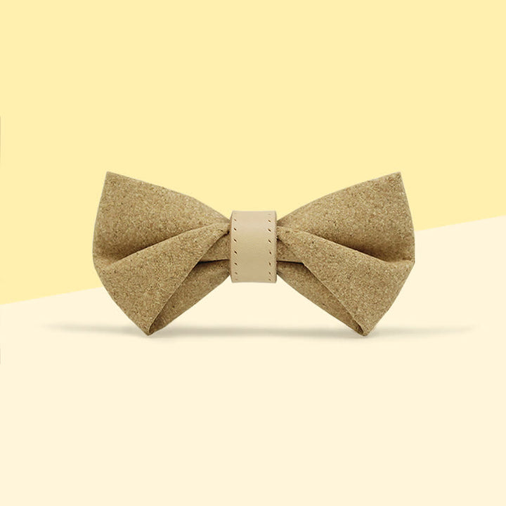 Pajarita de cuero con lazo y estampado de madera natural para hombre