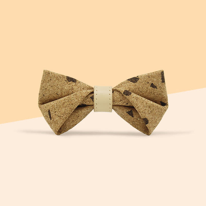 Pajarita de cuero con lazo y estampado de madera natural para hombre