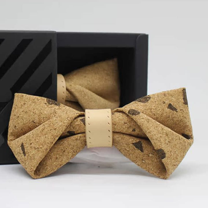Pajarita de cuero con lazo y estampado de madera natural para hombre