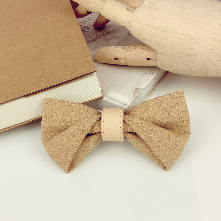 Pajarita de cuero con lazo y estampado de madera natural para hombre