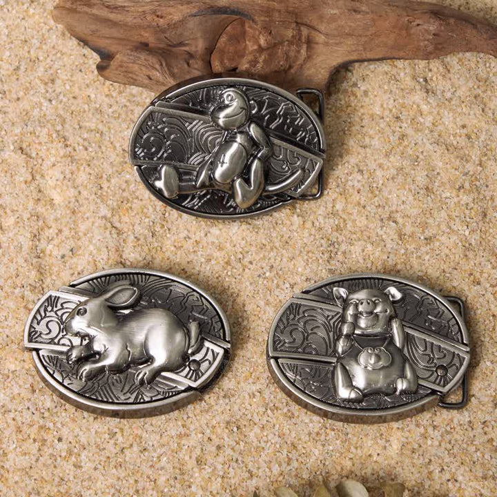 Conjunto de hebillas de cinturón de cuero con cuchillo plegable oculto DIY de animales juguetones