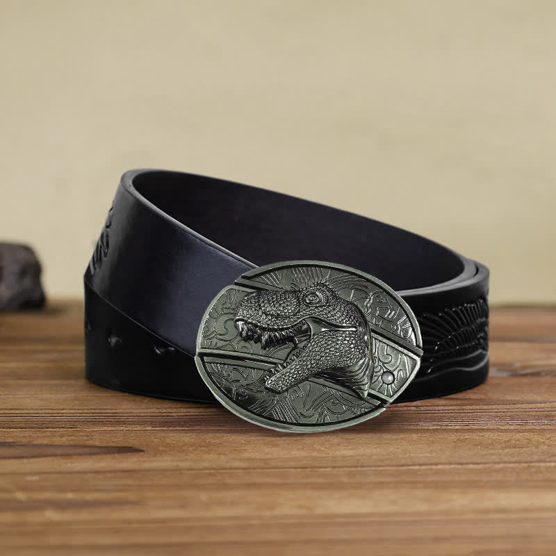 Cinturón de cuero con cuchillo plegable oculto de dinosaurio para hombre
